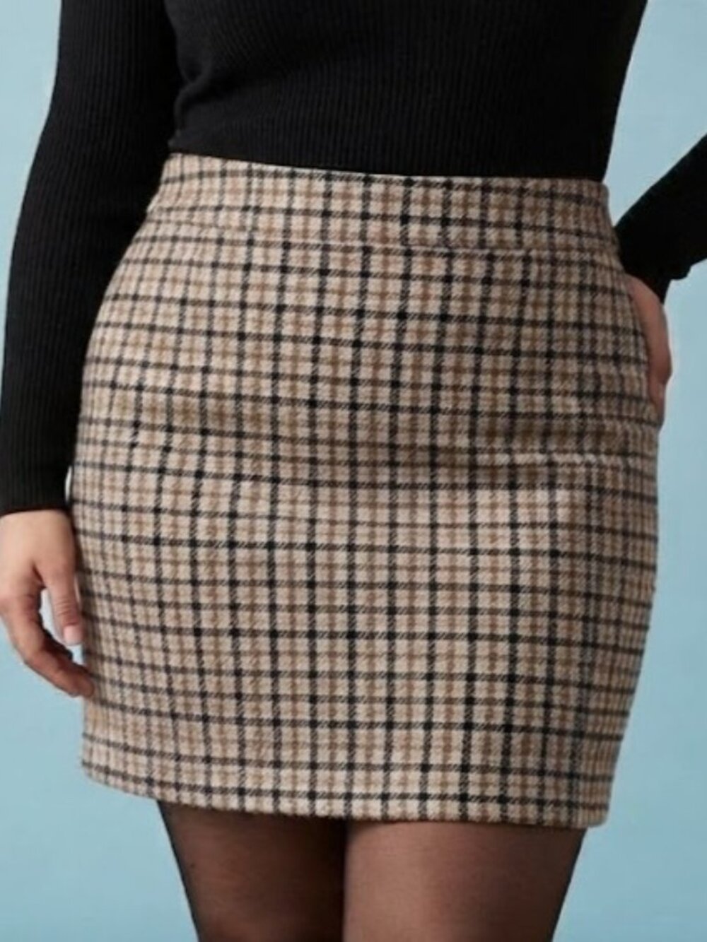 Lands' End Tan Tweed Pattern Mini Skirt